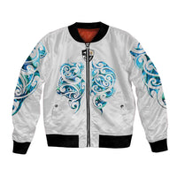 Queensland Maori Kiwi Personalised Bomber Jacket Ma Kakariki Papua Shell Maori Tribal Tattoo LT9 Unisex White - Polynesian Pride