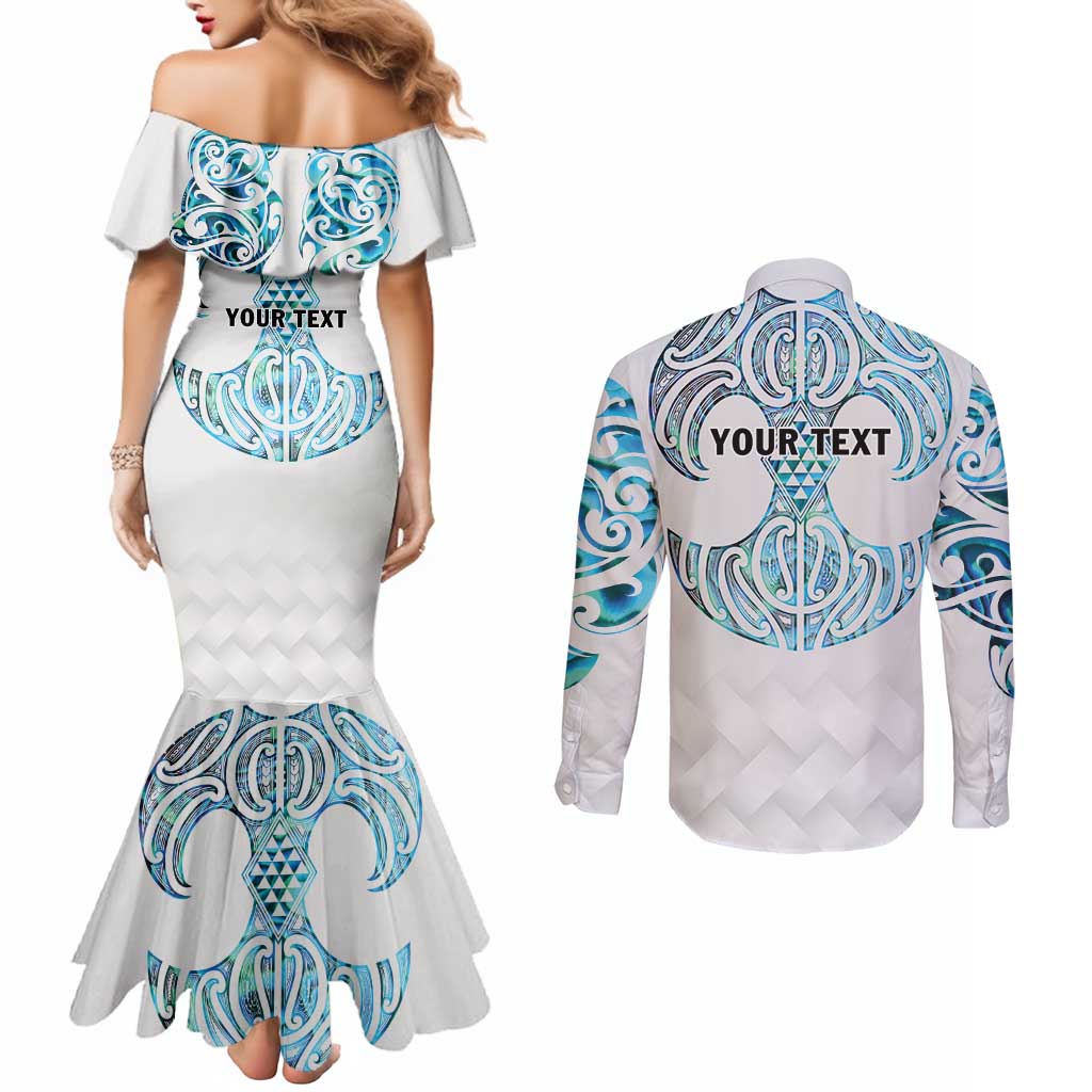 Queensland Maori Kiwi Personalised Couples Matching Mermaid Dress and Long Sleeve Button Shirt Ma Kakariki Papua Shell Maori Tribal Tattoo LT9 - Polynesian Pride