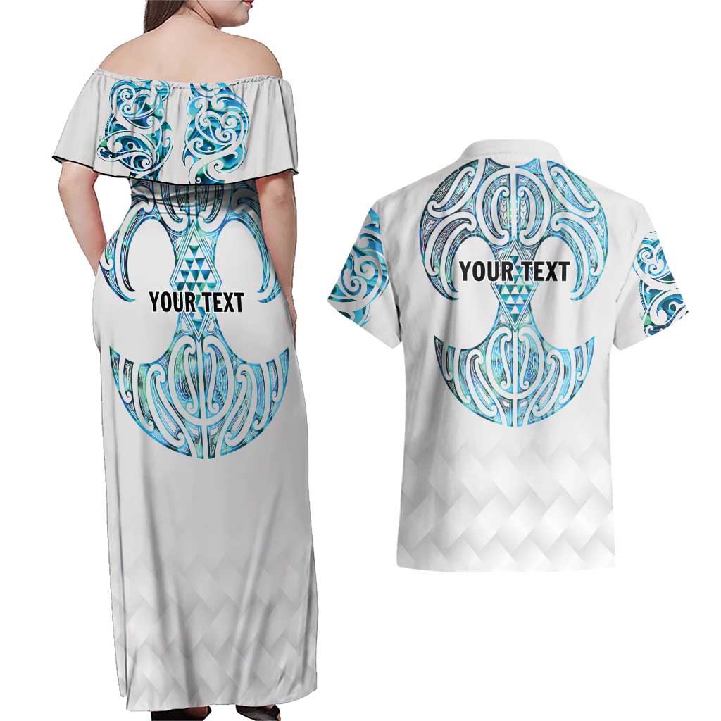Queensland Maori Kiwi Personalised Couples Matching Off Shoulder Maxi Dress and Hawaiian Shirt Ma Kakariki Papua Shell Maori Tribal Tattoo LT9 - Polynesian Pride
