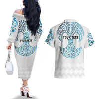Queensland Maori Kiwi Personalised Couples Matching Off The Shoulder Long Sleeve Dress and Hawaiian Shirt Ma Kakariki Papua Shell Maori Tribal Tattoo