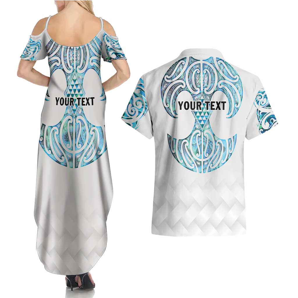 Queensland Maori Kiwi Personalised Couples Matching Summer Maxi Dress and Hawaiian Shirt Ma Kakariki Papua Shell Maori Tribal Tattoo LT9 - Polynesian Pride