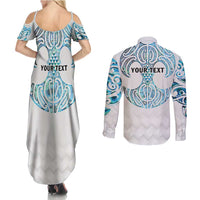 Queensland Maori Kiwi Personalised Couples Matching Summer Maxi Dress and Long Sleeve Button Shirt Ma Kakariki Papua Shell Maori Tribal Tattoo LT9 - Polynesian Pride