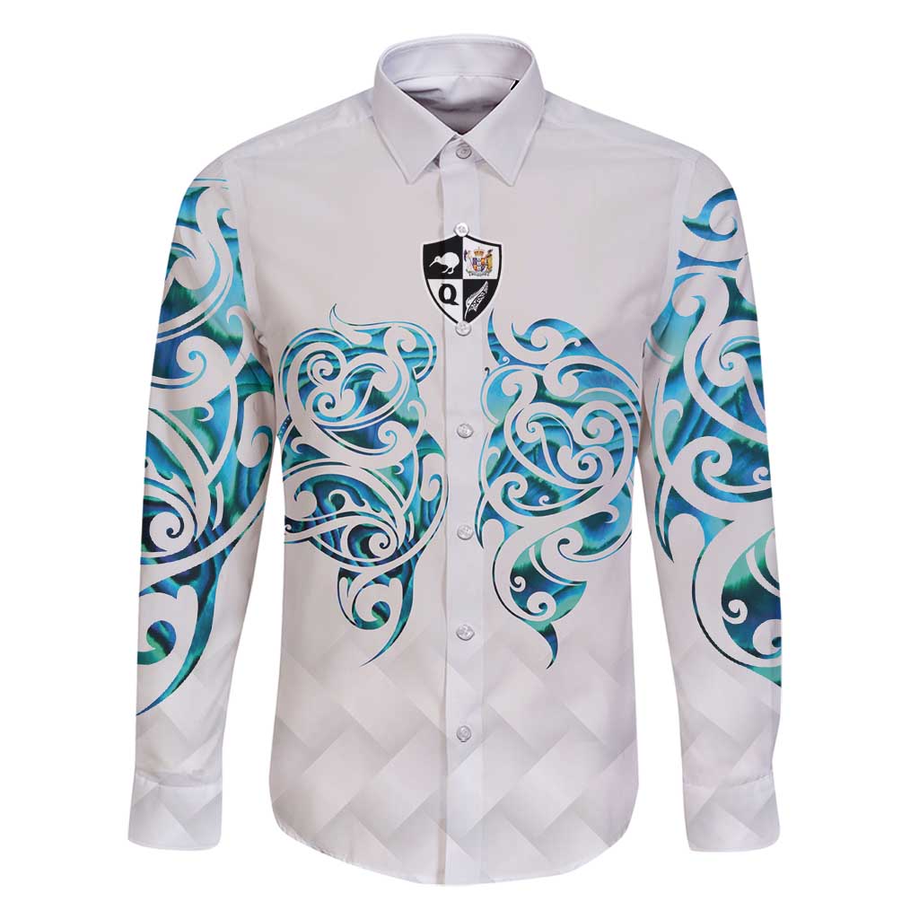 Queensland Maori Kiwi Personalised Family Matching Long Sleeve Bodycon Dress and Hawaiian Shirt Ma Kakariki Papua Shell Maori Tribal Tattoo LT9 Dad's Shirt - Long Sleeve White - Polynesian Pride