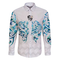 Queensland Maori Kiwi Personalised Family Matching Puletasi and Hawaiian Shirt Ma Kakariki Papua Shell Maori Tribal Tattoo LT9 Dad's Shirt - Long Sleeve White - Polynesian Pride
