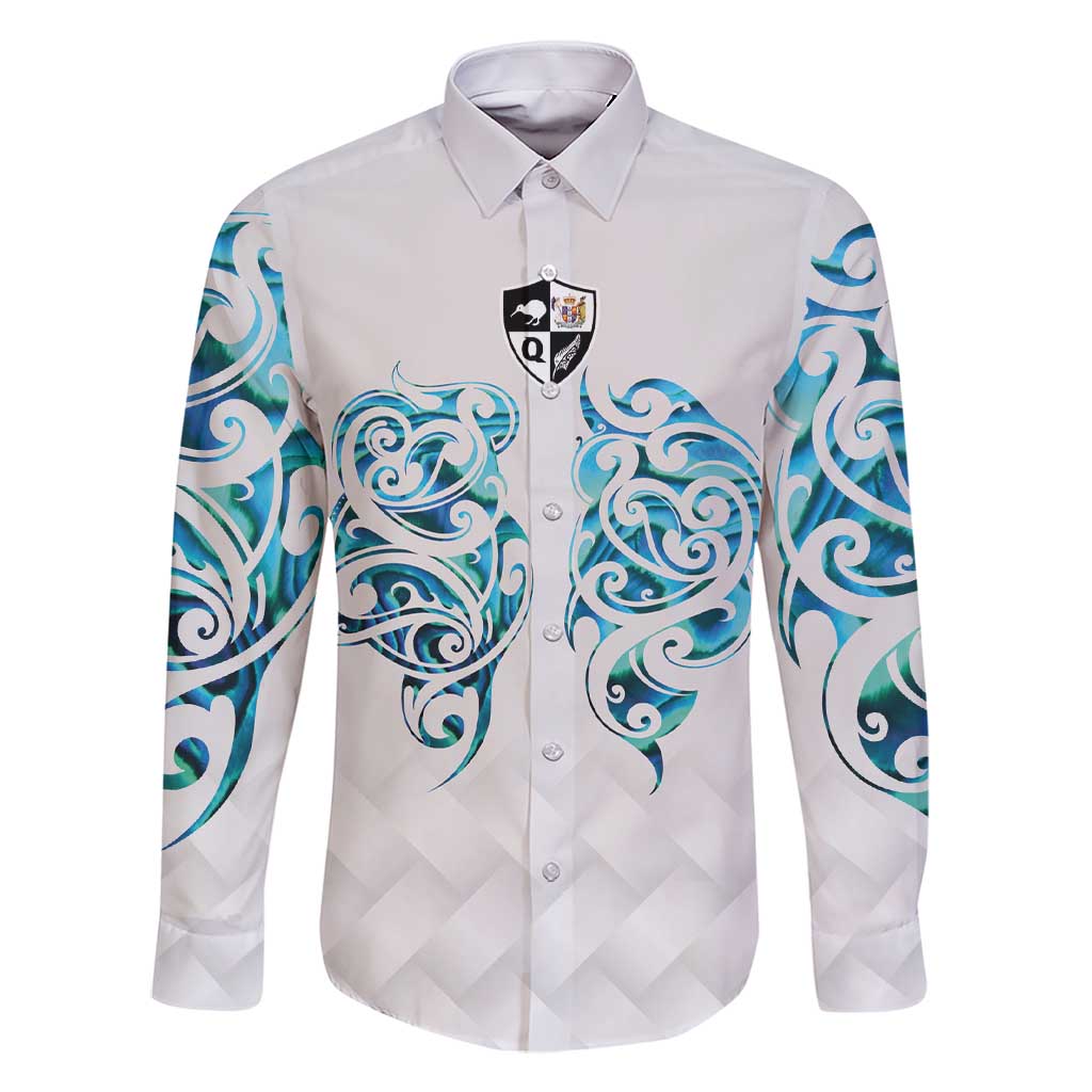 Queensland Maori Kiwi Personalised Family Matching Short Sleeve Bodycon Dress and Hawaiian Shirt Ma Kakariki Papua Shell Maori Tribal Tattoo LT9 Dad's Shirt - Long Sleeve White - Polynesian Pride