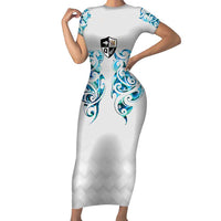 Queensland Maori Kiwi Personalised Family Matching Short Sleeve Bodycon Dress and Hawaiian Shirt Ma Kakariki Papua Shell Maori Tribal Tattoo LT9 Mom's Dress White - Polynesian Pride