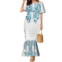 Queensland Maori Kiwi Personalised Mermaid Dress Ma Kakariki Papua Shell Maori Tribal Tattoo LT9 Women White - Polynesian Pride