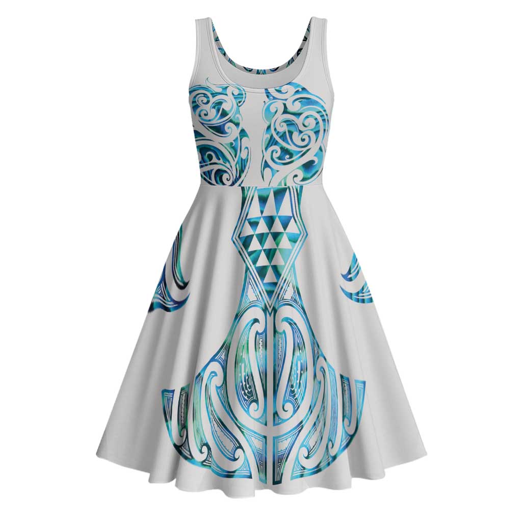 Queensland Maori Kiwi Personalised Midi Dress Ma Kakariki Papua Shell Maori Tribal Tattoo - Polynesian Pride