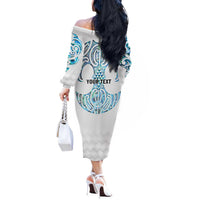 Queensland Maori Kiwi Personalised Off The Shoulder Long Sleeve Dress Ma Kakariki Papua Shell Maori Tribal Tattoo LT9 - Polynesian Pride
