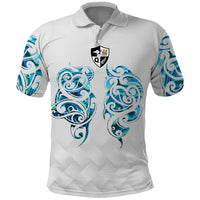 Queensland Maori Kiwi Personalised Polo Shirt Ma Kakariki Papua Shell Maori Tribal Tattoo LT9 White - Polynesian Pride