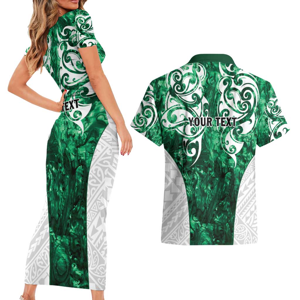Queensland Maori Kiwi Personalised Couples Matching Short Sleeve Bodycon Dress and Hawaiian Shirt Kikirangi Papua Shell Maori Tribal Tattoo LT9 - Polynesian Pride