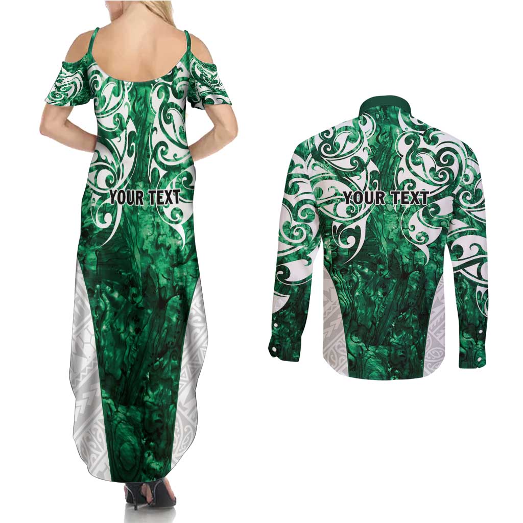 Queensland Maori Kiwi Personalised Couples Matching Summer Maxi Dress and Long Sleeve Button Shirt Kikirangi Papua Shell Maori Tribal Tattoo LT9 - Polynesian Pride