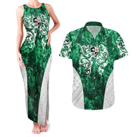 Queensland Maori Kiwi Personalised Couples Matching Tank Maxi Dress and Hawaiian Shirt Kikirangi Papua Shell Maori Tribal Tattoo LT9 Green - Polynesian Pride