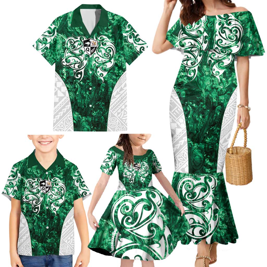 Queensland Maori Kiwi Personalised Family Matching Mermaid Dress and Hawaiian Shirt Kikirangi Papua Shell Maori Tribal Tattoo