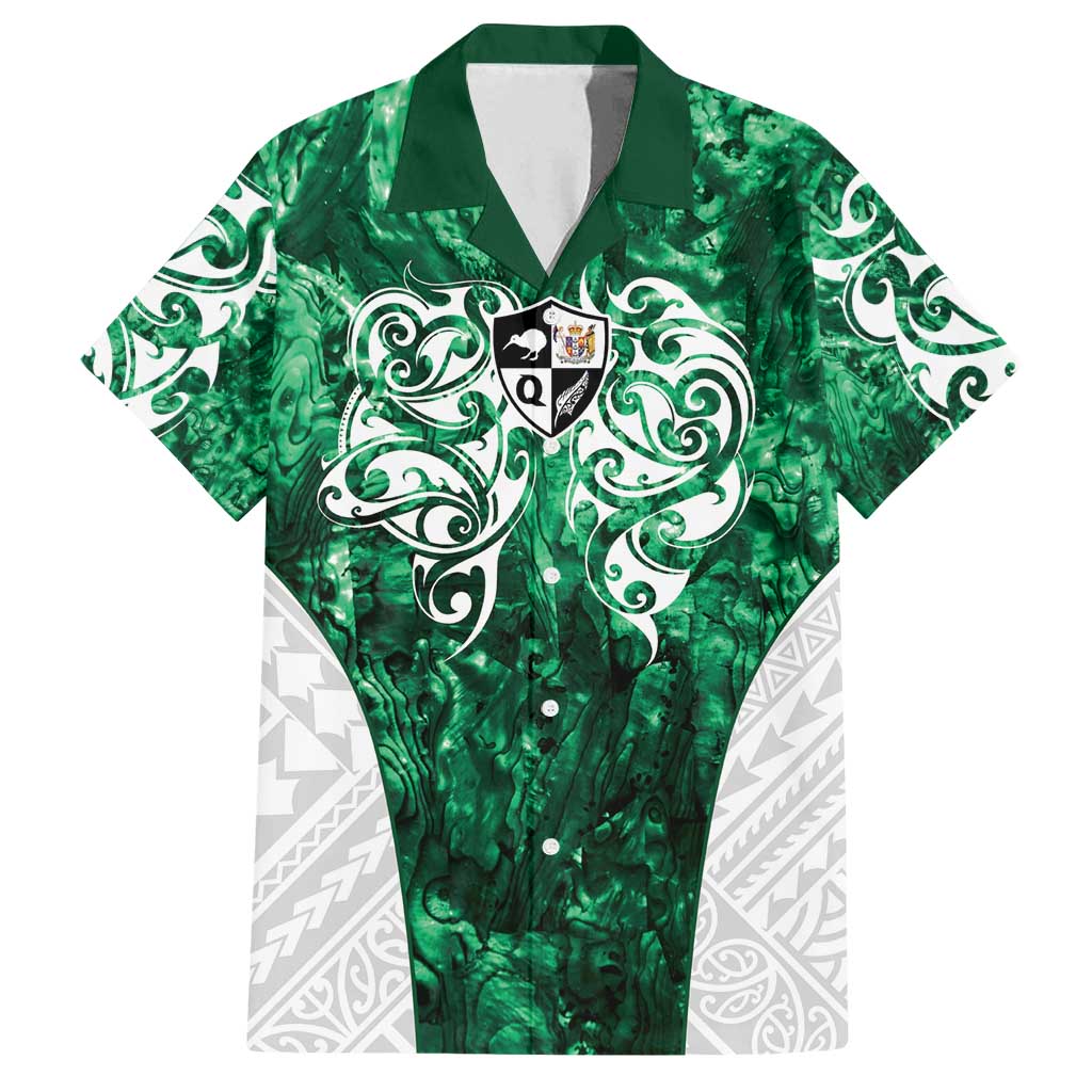 Queensland Maori Kiwi Personalised Family Matching Off Shoulder Maxi Dress and Hawaiian Shirt Kikirangi Papua Shell Maori Tribal Tattoo LT9 Dad's Shirt - Short Sleeve Green - Polynesian Pride