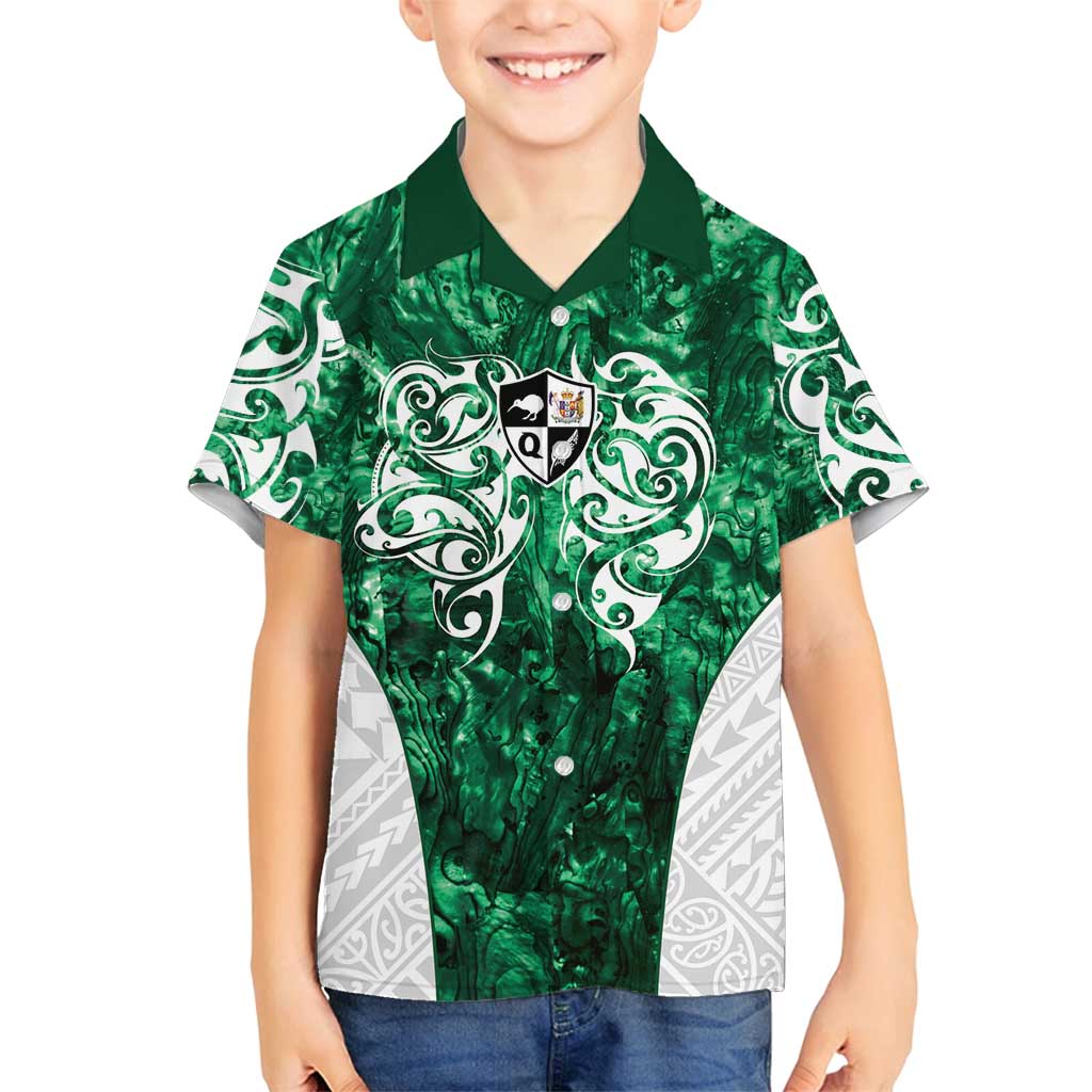 Queensland Maori Kiwi Personalised Family Matching Summer Maxi Dress and Hawaiian Shirt Kikirangi Papua Shell Maori Tribal Tattoo LT9 Son's Shirt Green - Polynesian Pride