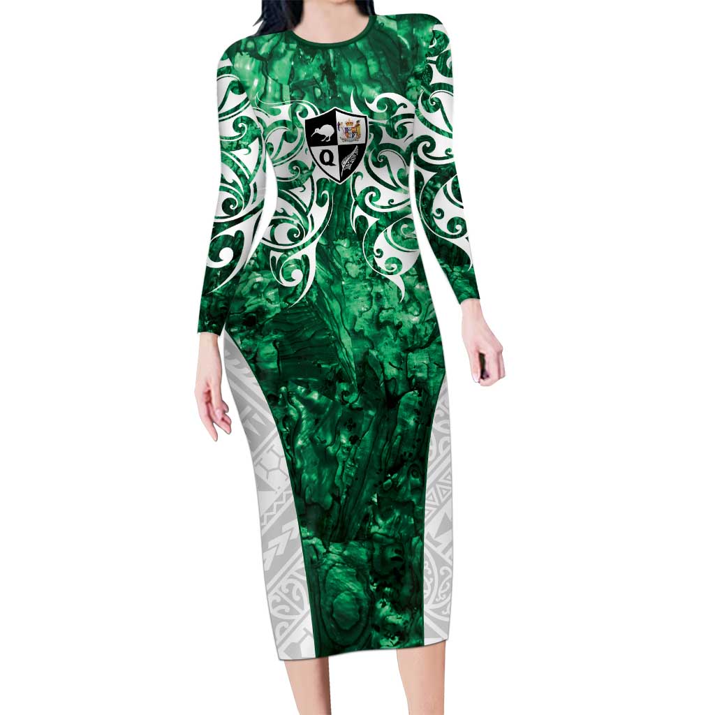 Queensland Maori Kiwi Personalised Long Sleeve Bodycon Dress Kikirangi Papua Shell Maori Tribal Tattoo