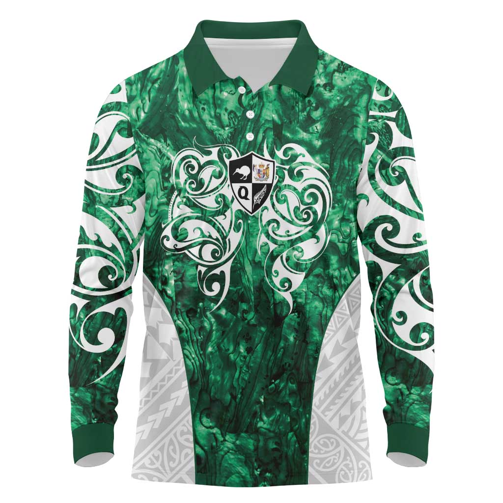 Queensland Maori Kiwi Personalised Long Sleeve Polo Shirt Kikirangi Papua Shell Maori Tribal Tattoo