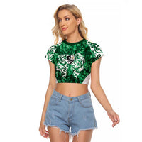 Queensland Maori Kiwi Personalised Raglan Cropped T Shirt Kikirangi Papua Shell Maori Tribal Tattoo LT9 Female Green - Polynesian Pride