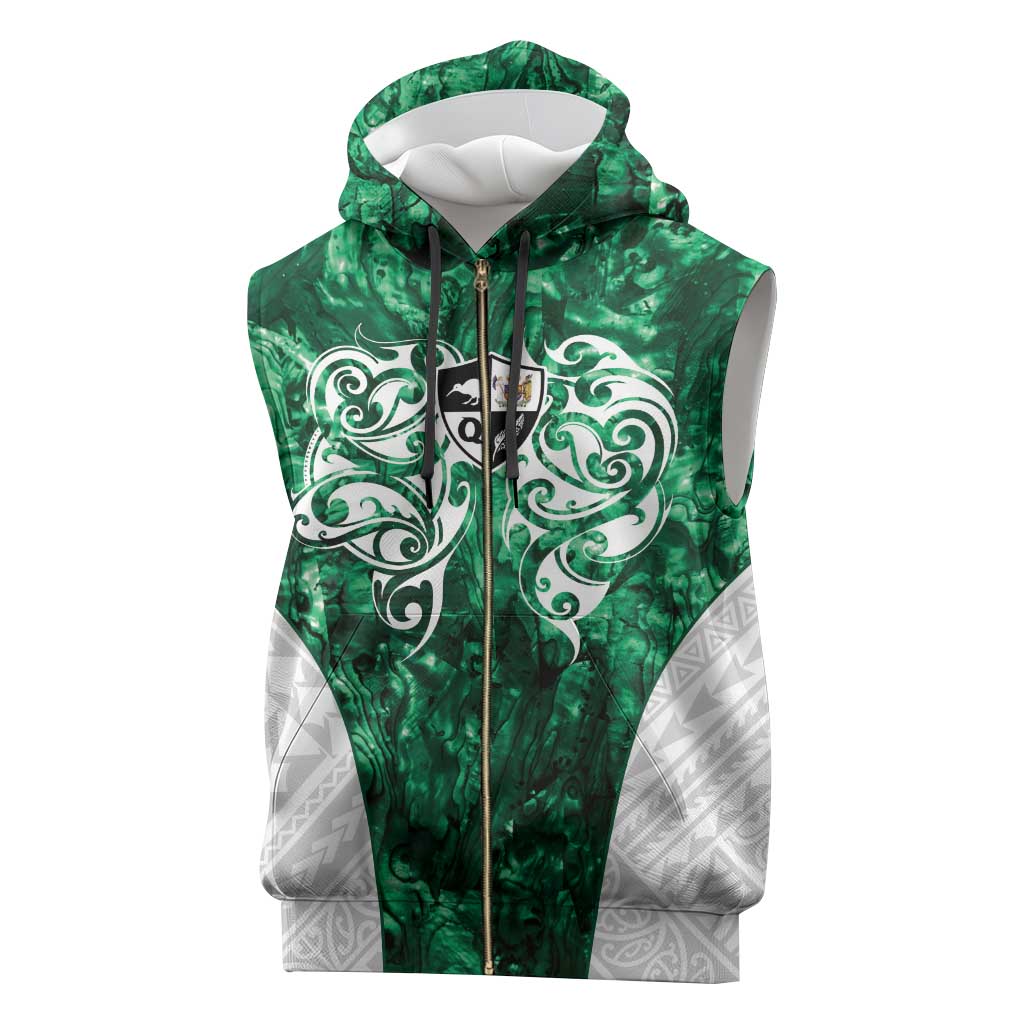 Queensland Maori Kiwi Personalised Sleeveless Zip Hoodie Kikirangi Papua Shell Maori Tribal Tattoo - Polynesian Pride