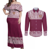 Queensland Maori Nga Hau E Wha Custom Couples Matching Off Shoulder Maxi Dress and Long Sleeve Button Shirt Polynesian Maori Tribal Pattern