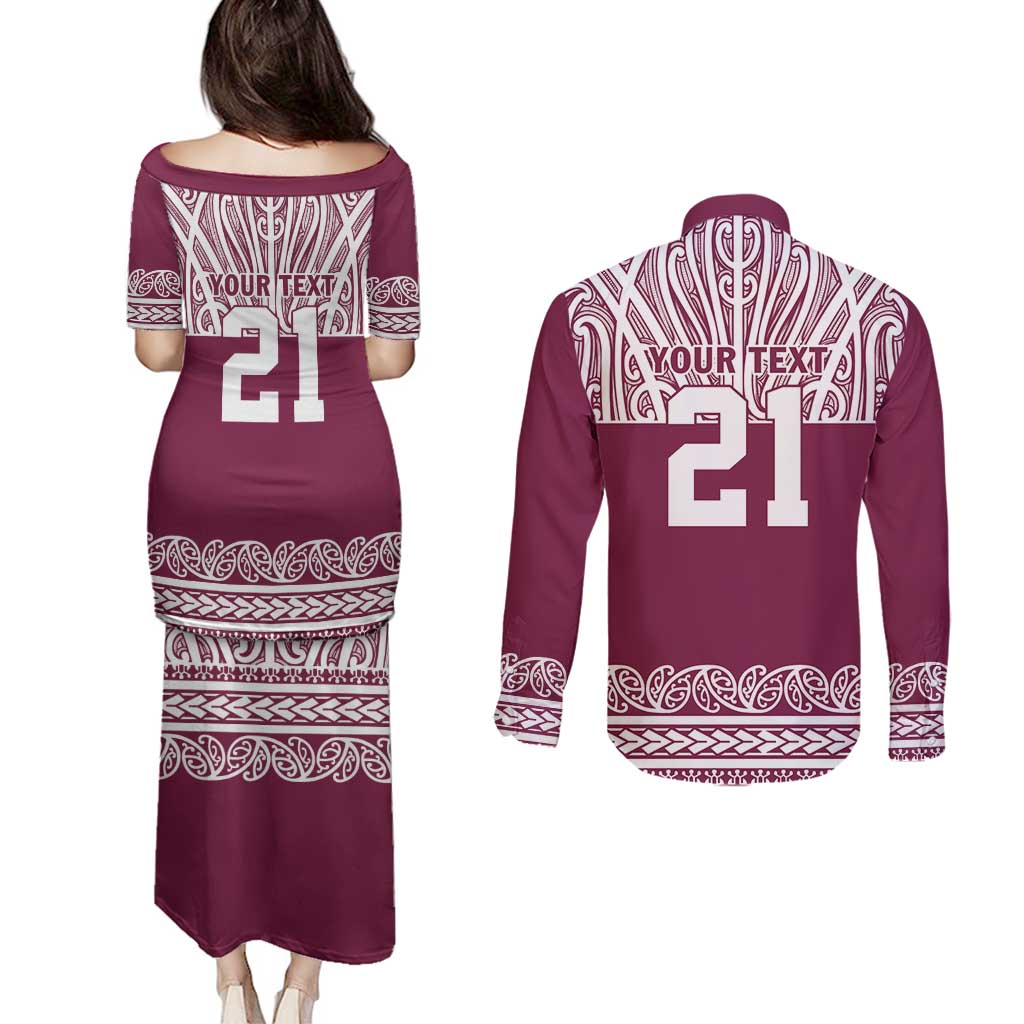 Queensland Maori Nga Hau E Wha Custom Couples Matching Puletasi and Long Sleeve Button Shirt Polynesian Maori Tribal Pattern LT9 - Polynesian Pride
