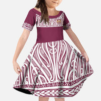 Queensland Maori Nga Hau E Wha Custom Family Matching Off Shoulder Maxi Dress and Hawaiian Shirt Polynesian Maori Tribal Pattern LT9 Daughter's Dress Maroon - Polynesian Pride