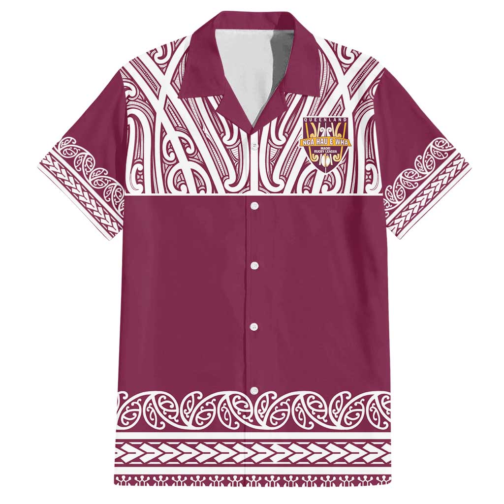 Queensland Maori Nga Hau E Wha Custom Family Matching Off Shoulder Maxi Dress and Hawaiian Shirt Polynesian Maori Tribal Pattern LT9 Dad's Shirt - Short Sleeve Maroon - Polynesian Pride