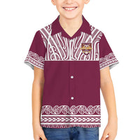 Queensland Maori Nga Hau E Wha Custom Family Matching Off Shoulder Short Dress and Hawaiian Shirt Polynesian Maori Tribal Pattern LT9 Son's Shirt Maroon - Polynesian Pride