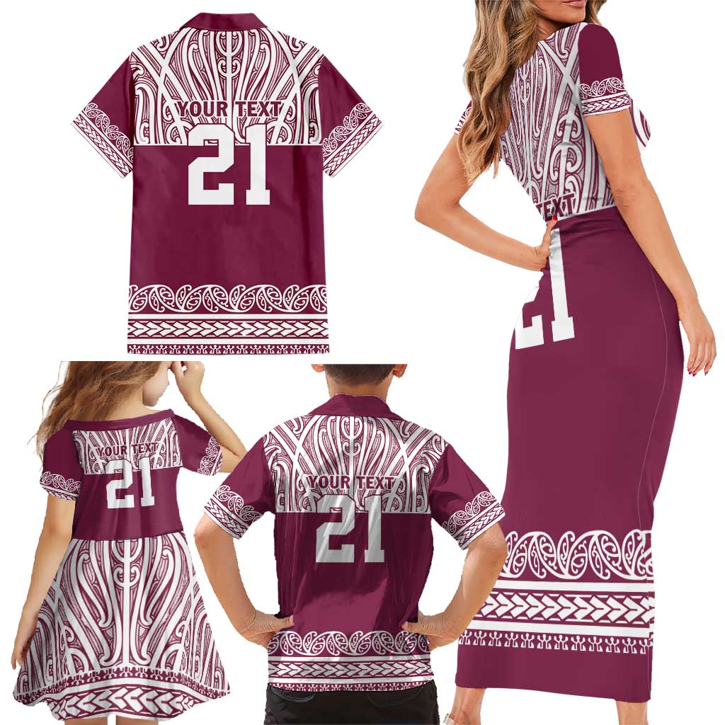 Queensland Maori Nga Hau E Wha Custom Family Matching Short Sleeve Bodycon Dress and Hawaiian Shirt Polynesian Maori Tribal Pattern