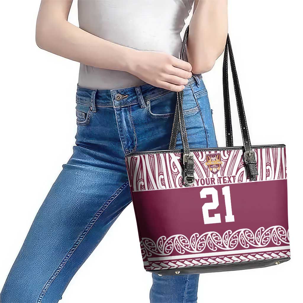 Queensland Maori Nga Hau E Wha Custom Leather Tote Bag Polynesian Maori Tribal Pattern