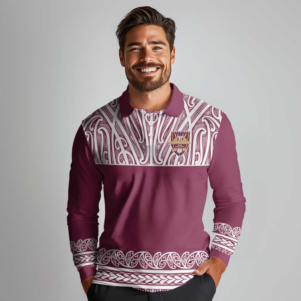 Queensland Maori Nga Hau E Wha Custom Long Sleeve Polo Shirt Polynesian Maori Tribal Pattern