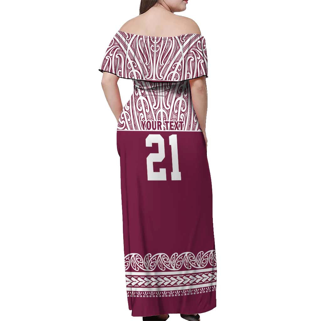 Queensland Maori Nga Hau E Wha Custom Off Shoulder Maxi Dress Polynesian Maori Tribal Pattern