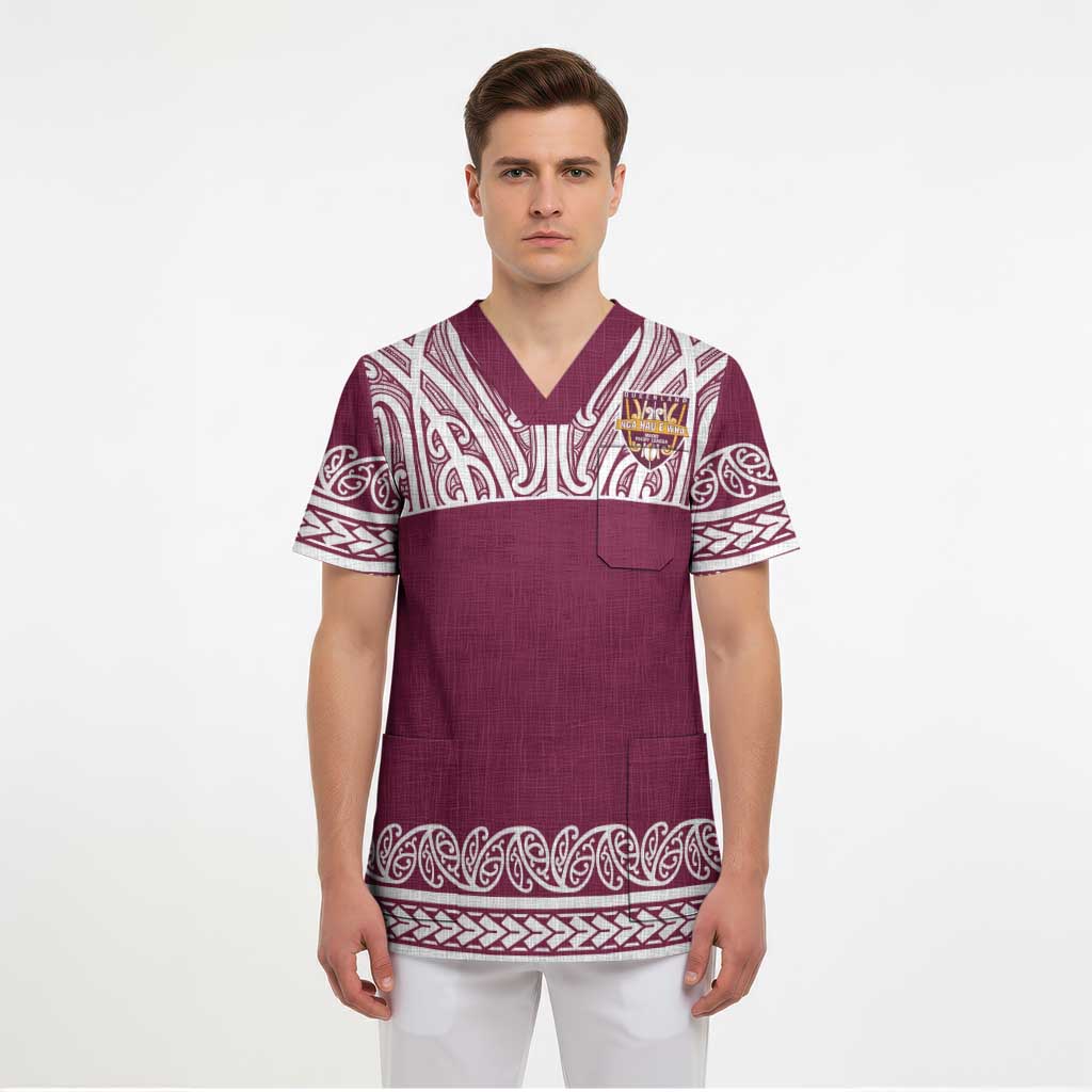 Queensland Maori Nga Hau E Wha Custom Scrub Top Polynesian Maori Tribal Pattern - Polynesian Pride