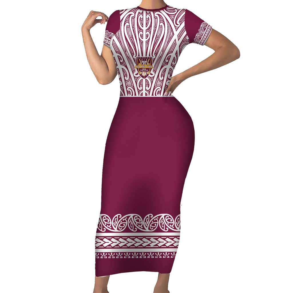Queensland Maori Nga Hau E Wha Custom Short Sleeve Bodycon Dress Polynesian Maori Tribal Pattern
