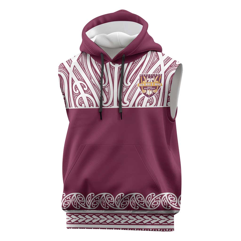 Queensland Maori Nga Hau E Wha Custom Sleeveless Hoodie Polynesian Maori Tribal Pattern - Polynesian Pride