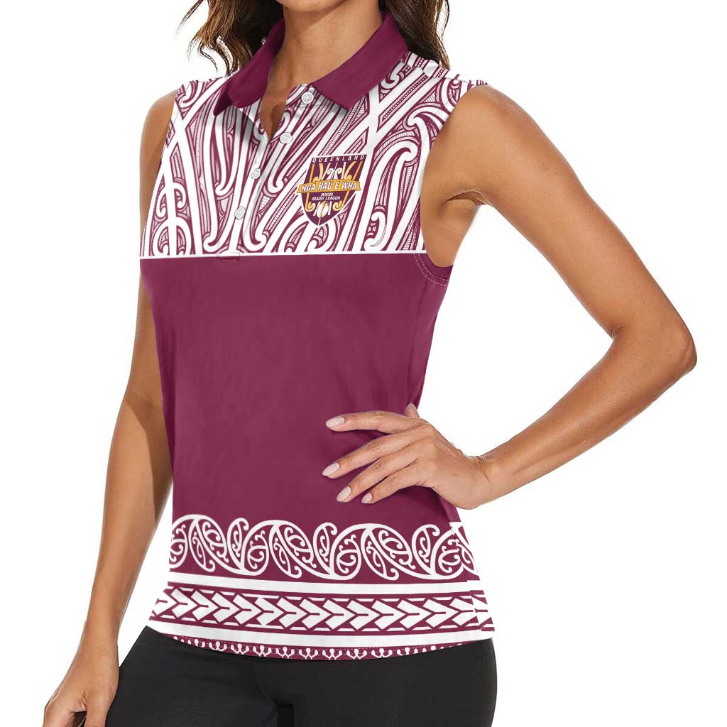 Queensland Maori Nga Hau E Wha Custom Women Sleeveless Polo Shirt Polynesian Maori Tribal Pattern