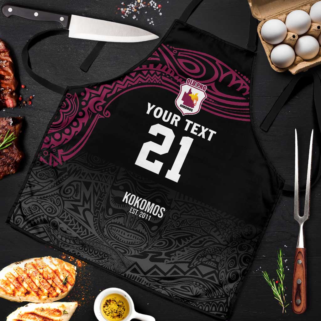 Queensland Papua New Guinea Custom Apron All Black Pacific PNG Tribal Style - Polynesian Pride