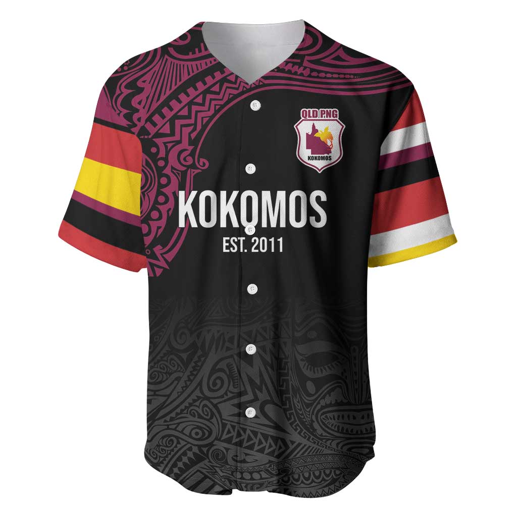Queensland Papua New Guinea Custom Baseball Jersey All Black Pacific PNG Tribal Style