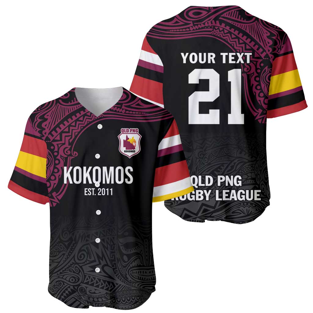Queensland Papua New Guinea Custom Baseball Jersey All Black Pacific PNG Tribal Style