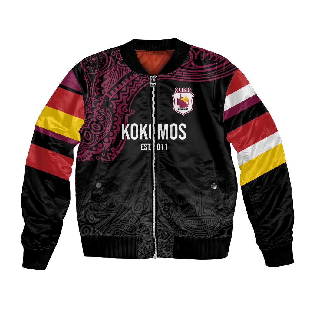 Queensland Papua New Guinea Custom Bomber Jacket All Black Pacific PNG Tribal Style