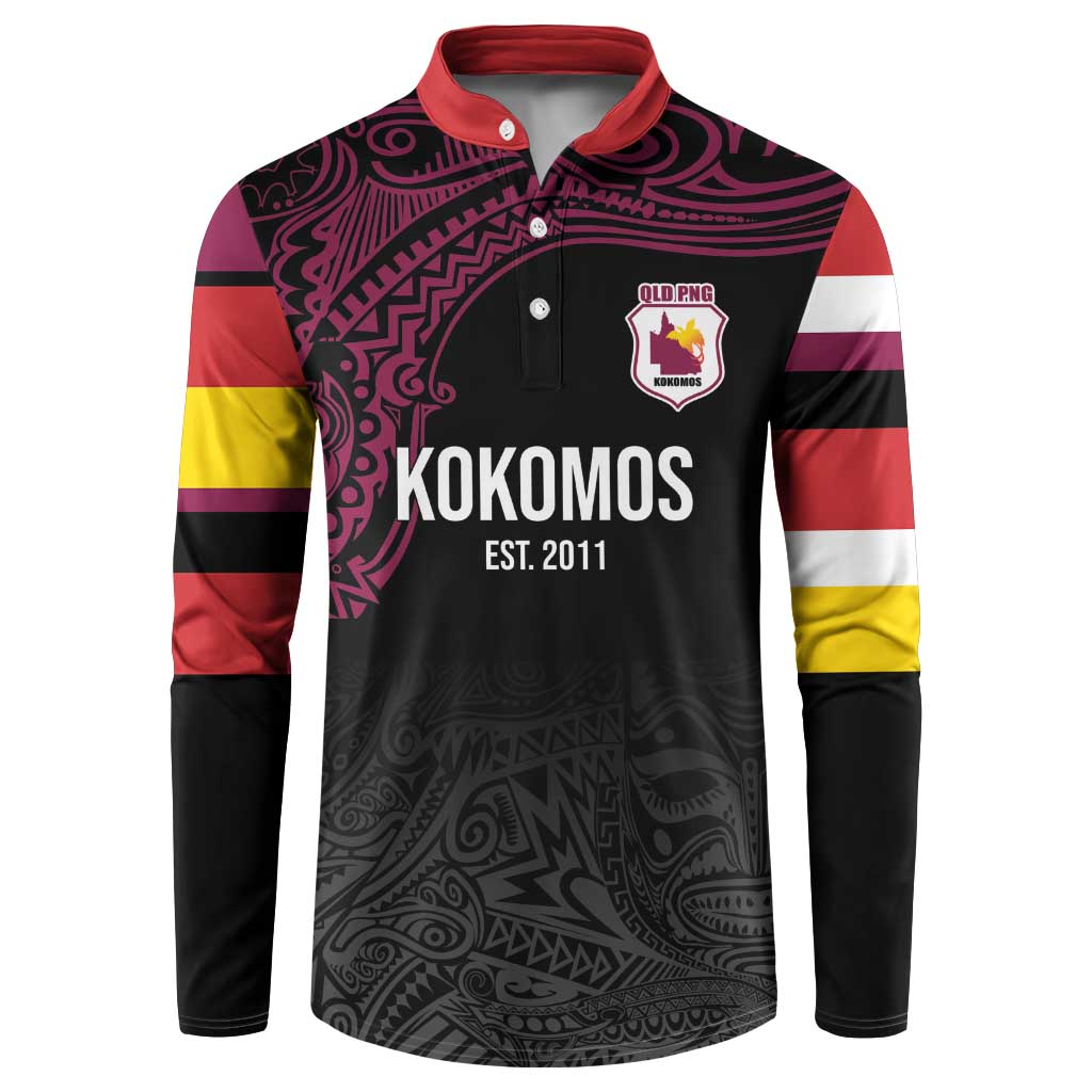 Queensland Papua New Guinea Custom Button Sweatshirt All Black Pacific PNG Tribal Style