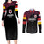 Queensland Papua New Guinea Custom Couples Matching Long Sleeve Bodycon Dress and Long Sleeve Button Shirt All Black Pacific PNG Tribal Style