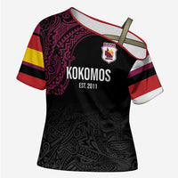 Queensland Papua New Guinea Custom Cross Shoulder Shirt All Black Pacific PNG Tribal Style - Polynesian Pride