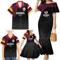 Queensland Papua New Guinea Custom Family Matching Mermaid Dress and Hawaiian Shirt All Black Pacific PNG Tribal Style