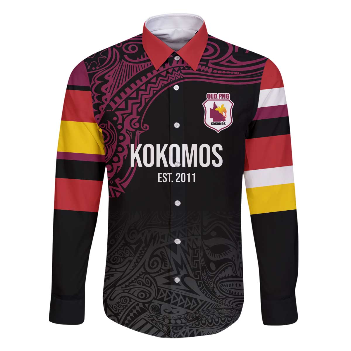 Queensland Papua New Guinea Custom Family Matching Off The Shoulder Long Sleeve Dress and Hawaiian Shirt All Black Pacific PNG Tribal Style