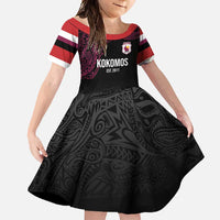 Queensland Papua New Guinea Custom Family Matching Off Shoulder Maxi Dress and Hawaiian Shirt All Black Pacific PNG Tribal Style LT9 Daughter's Dress Black - Polynesian Pride