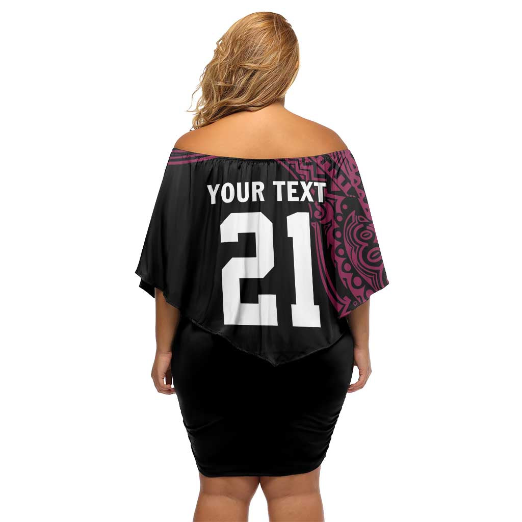 Queensland Papua New Guinea Custom Family Matching Off Shoulder Short Dress and Hawaiian Shirt All Black Pacific PNG Tribal Style LT9 - Polynesian Pride