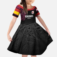 Queensland Papua New Guinea Custom Family Matching Summer Maxi Dress and Hawaiian Shirt All Black Pacific PNG Tribal Style LT9 Daughter's Dress Black - Polynesian Pride