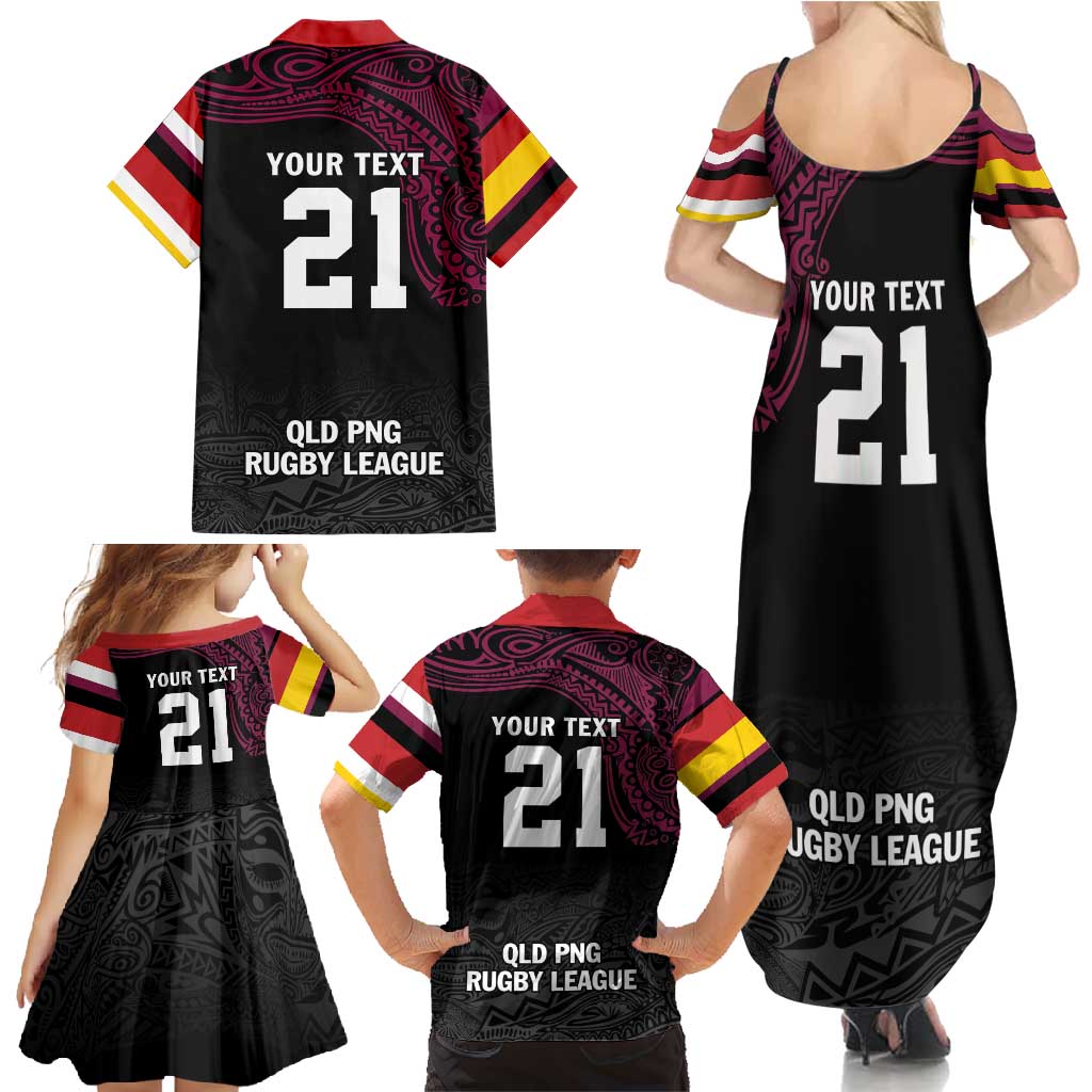 Queensland Papua New Guinea Custom Family Matching Summer Maxi Dress and Hawaiian Shirt All Black Pacific PNG Tribal Style LT9 - Polynesian Pride